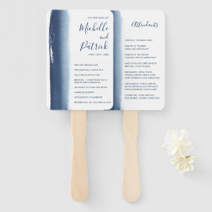 Creative Navy Blue Watercolor Wedding Program Hand Fan