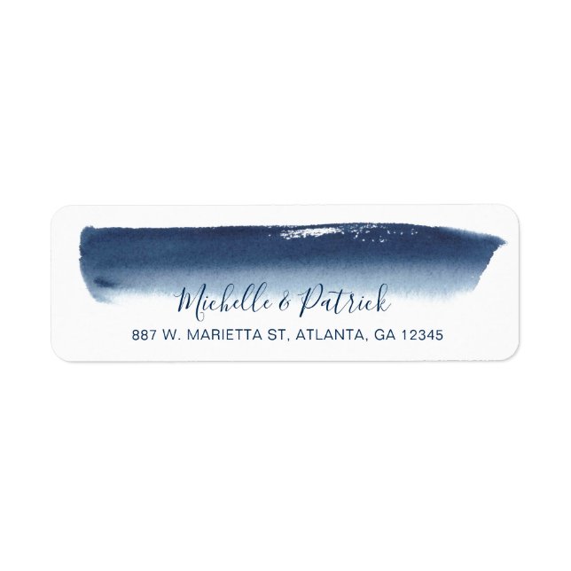 Creative Navy Brushstroke Wedding Return Address (Front)