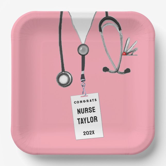 Creative Nurse Graduation Party Pink Paper Plates (Front)
