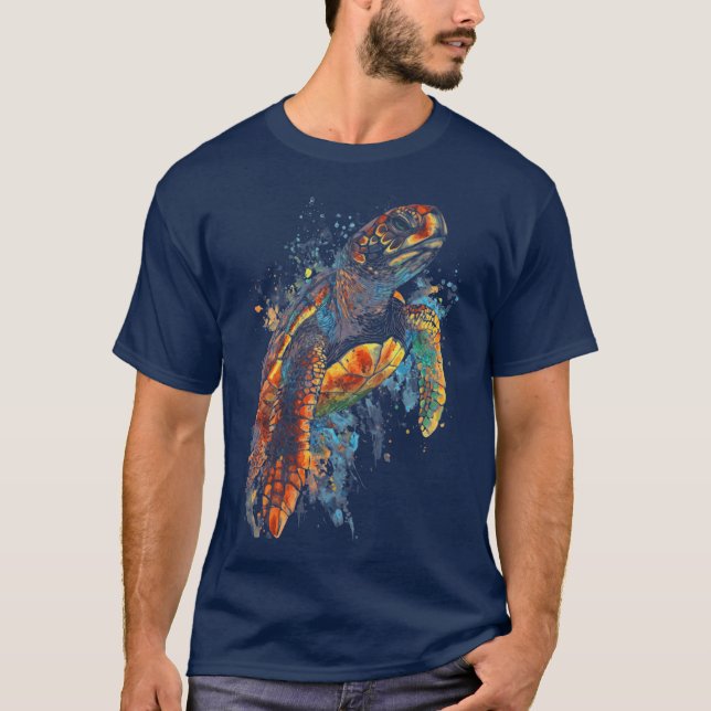 Creative orange white turtle in ocean nature with  T-Shirt (Front)