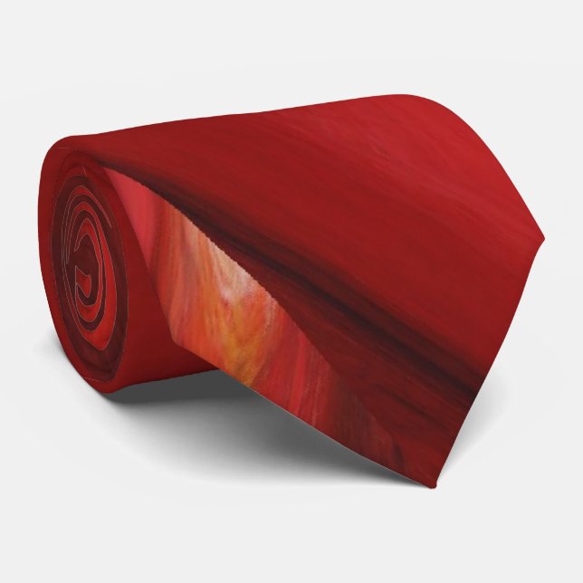 Creative Original Red Brownish Abstract Art Modern Tie (Rolled)