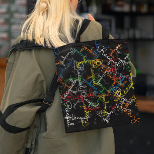 creative pattern of colourful names tote bag