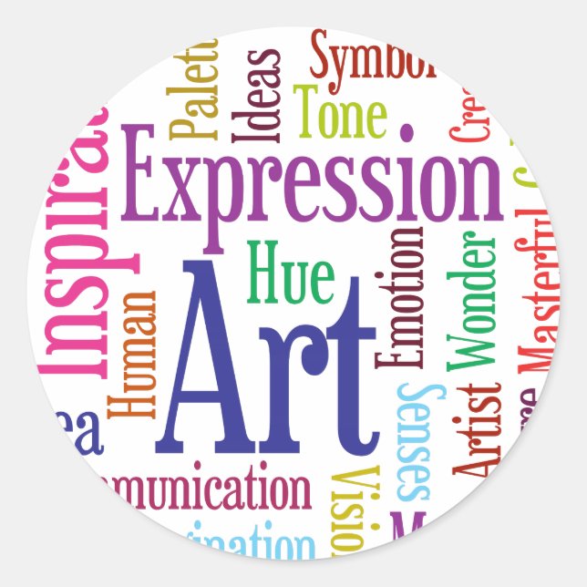 Creative Person's Art and Inspiration Word Cloud Classic Round Sticker (Front)