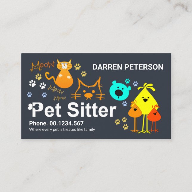 Creative Pet Sitter Signage Colourful Dog Cat Business Card (Front)