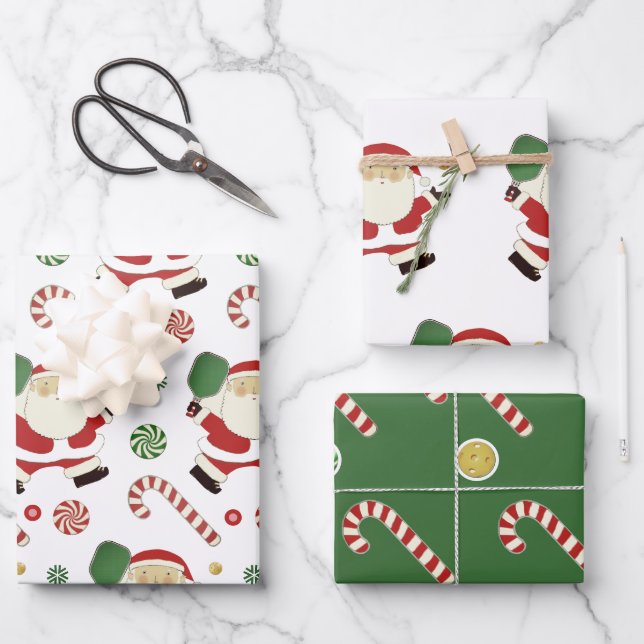 Creative Pickleball Christmas Holiday Gift Wrapping Paper Sheet (Front)