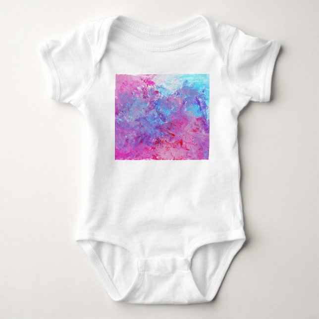 Creative pink-blue texture, paint blots. baby bodysuit (Front)