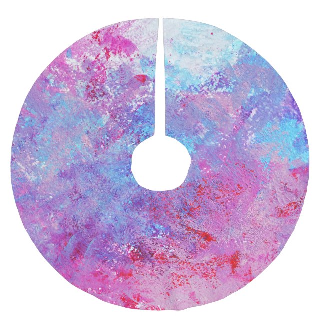Creative pink-blue texture, paint blots. brushed polyester tree skirt (Front)