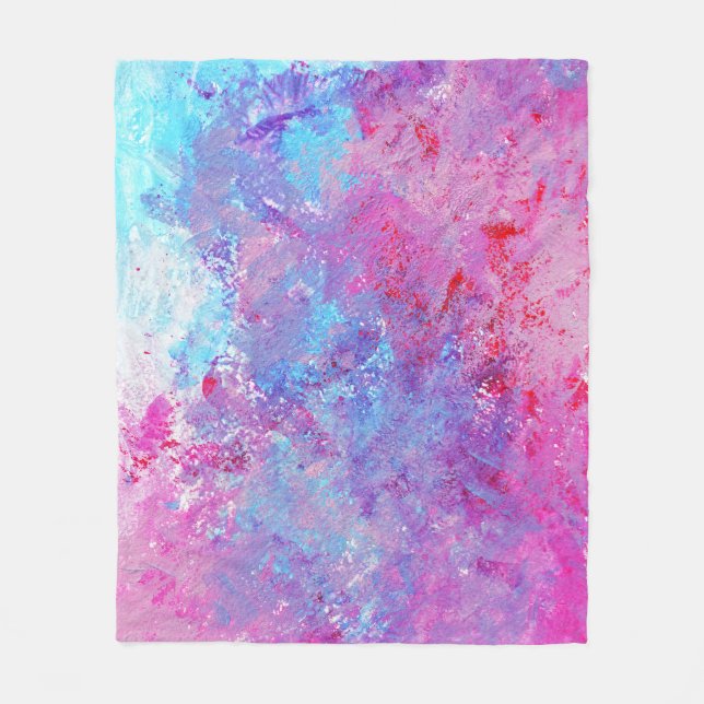 Creative pink-blue texture, paint blots. fleece blanket (Front)