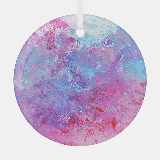 Creative pink-blue texture, paint blots. glass tree decoration (Front)