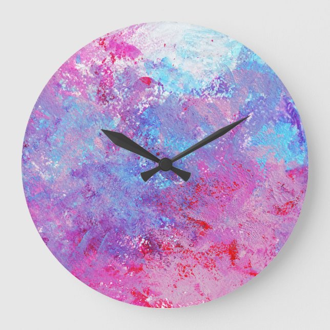 Creative pink-blue texture, paint blots. large clock (Front)