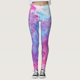Creative pink-blue texture, paint blots. leggings