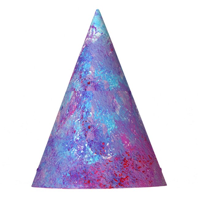 Creative pink-blue texture, paint blots. party hat (Front)