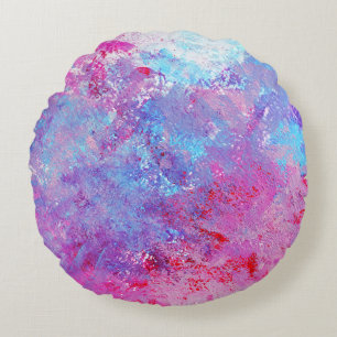 Creative pink-blue texture, paint blots. round cushion