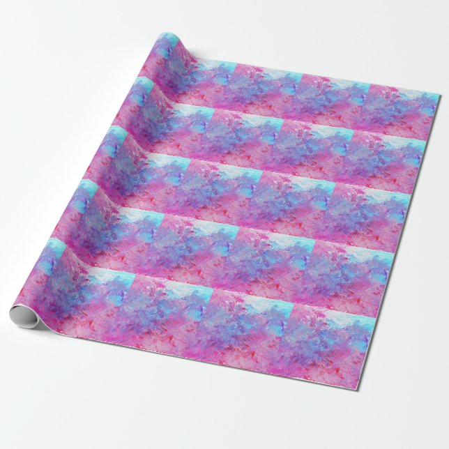 Creative pink-blue texture, paint blots. wrapping paper (Unrolled)
