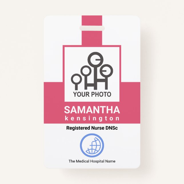 Creative Pink Column Staff Nurse Photo Template ID ID Badge (Front)