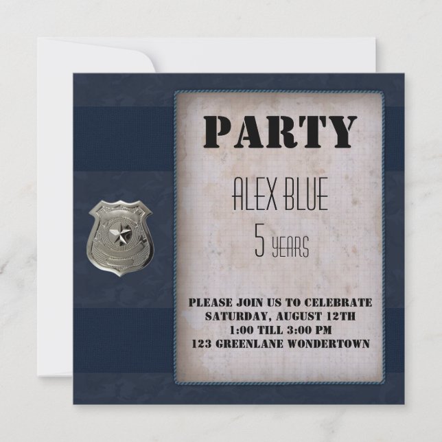 Creative Police themed blue 5th birthday Invitation (Front)