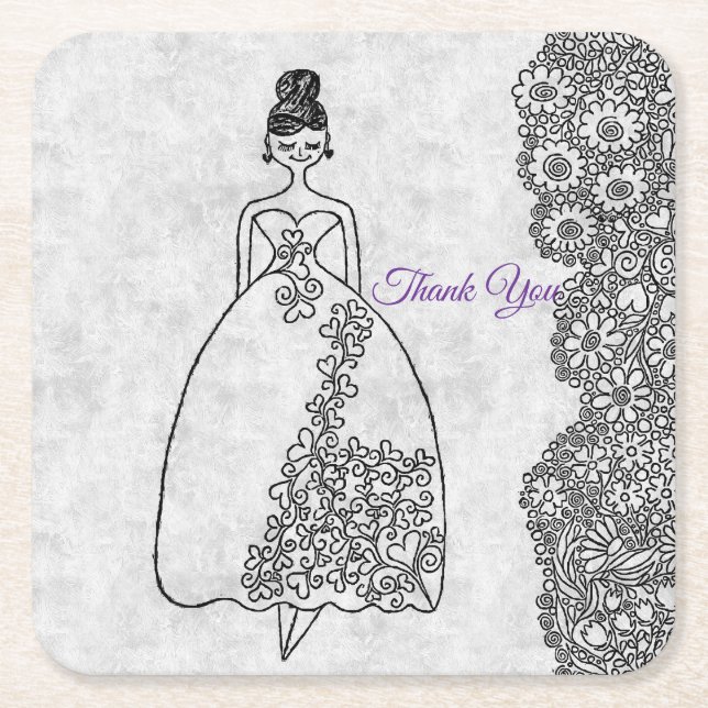 Creative Princess Colouring Book Style 4th Birthda Square Paper Coaster (Front)