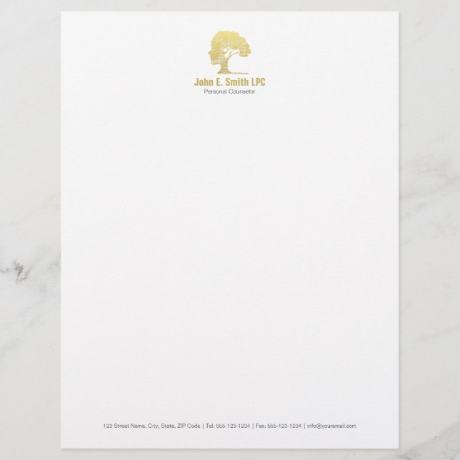 Creative Psychologist Personal Counsellor Faux Gol Letterhead Design (Front)