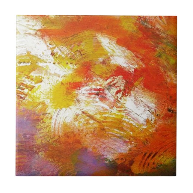 Creative Red Yellow Abstract Art Tile (Front)