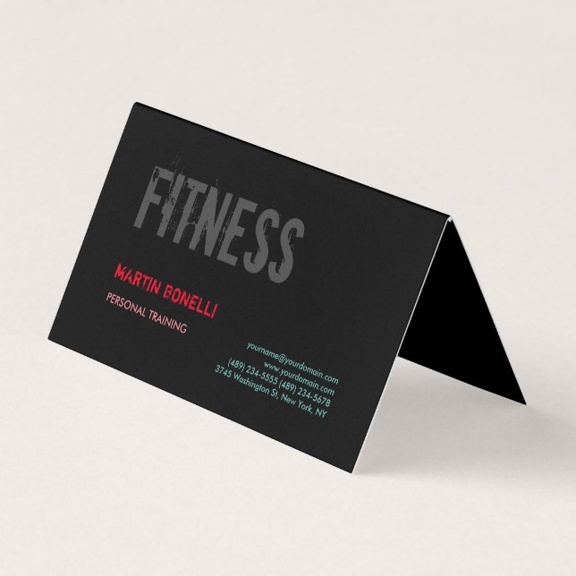Creative Retro Black Grey Dynamic Personal Trainer Business Card (Front)