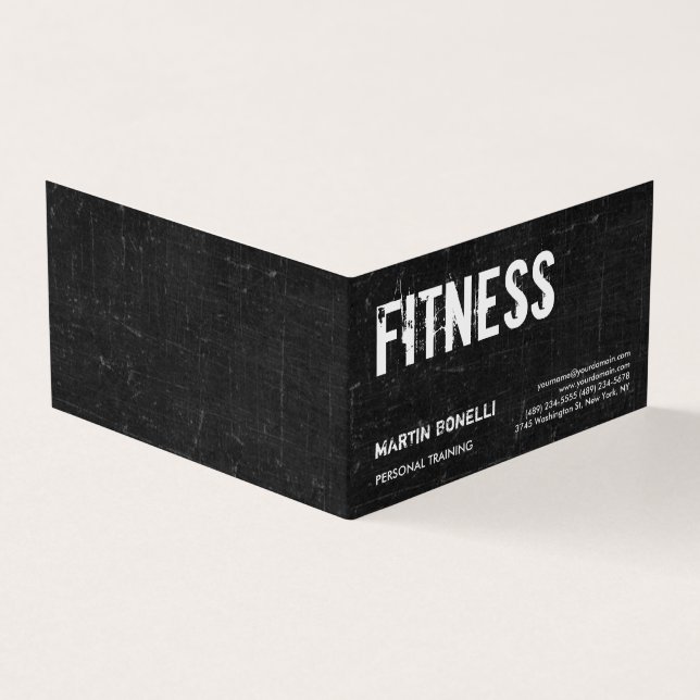 Creative Retro Black Grey Dynamic Personal Trainer Business Card (Outside)