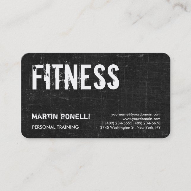 Creative Retro Black Grey Dynamic Personal Trainer Business Card (Front)