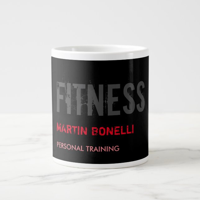 Creative Retro Black Grey Dynamic Personal Trainer Large Coffee Mug (Front)