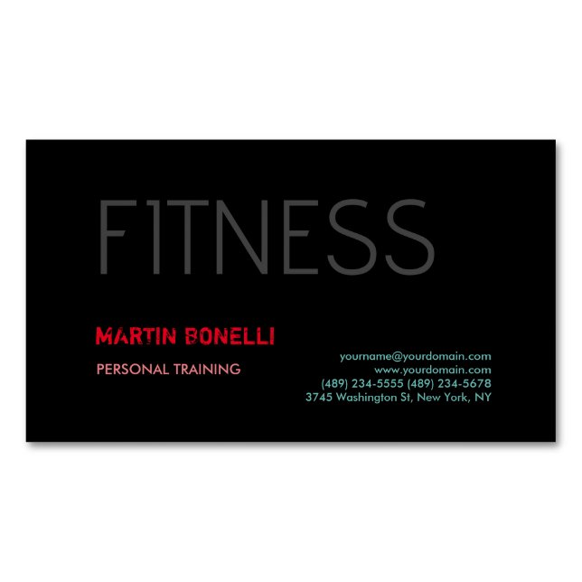 Creative Retro Black Grey Dynamic Personal Trainer Magnetic Business Card (Front)