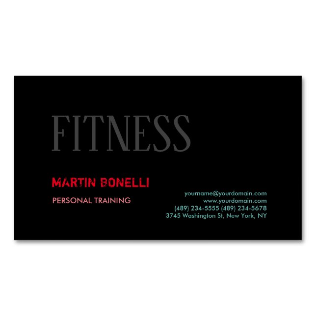 Creative Retro Black Grey Dynamic Personal Trainer Magnetic Business Card (Front)
