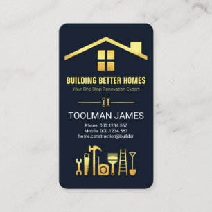 Creative Roof Gold Construction Tools Business Card