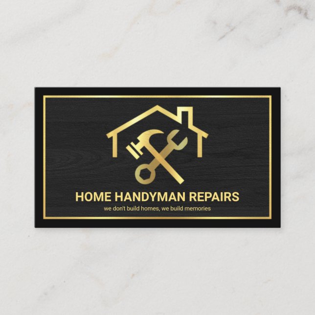 Creative Rooftop Spanner Hammer Gold Frame Business Card (Front)