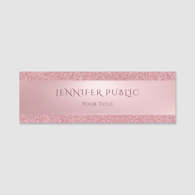 Creative Rose Gold Glitter Modern Professional Name Tag (Front)