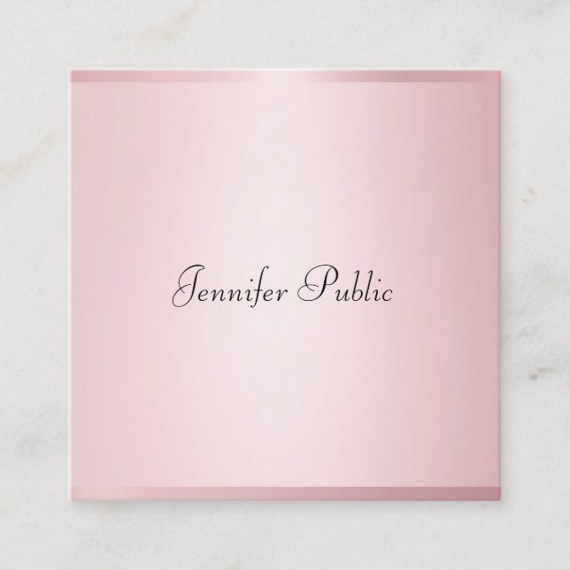 Creative Rose Gold Modern Handwritten Template Square Business Card (Front)
