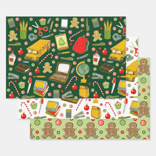 Creative School Teacher Holiday Gift Wrapping Paper Sheet (Set)