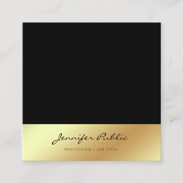 Creative Script Black Gold Trendy Fashionable Square Business Card (Front)