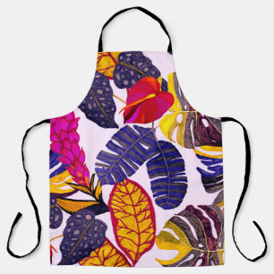 Creative seamless pattern with tropical leaves and apron