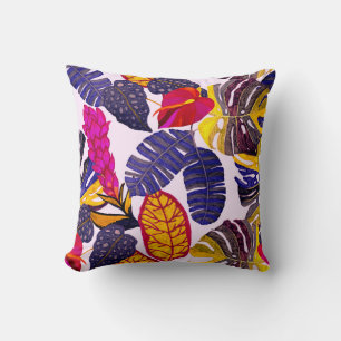 Creative seamless pattern with tropical leaves and cushion