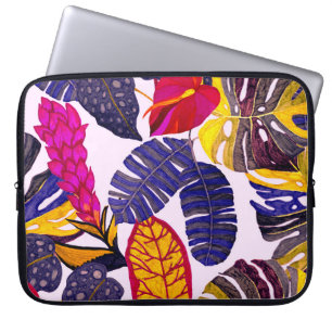 Creative seamless pattern with tropical leaves and laptop sleeve