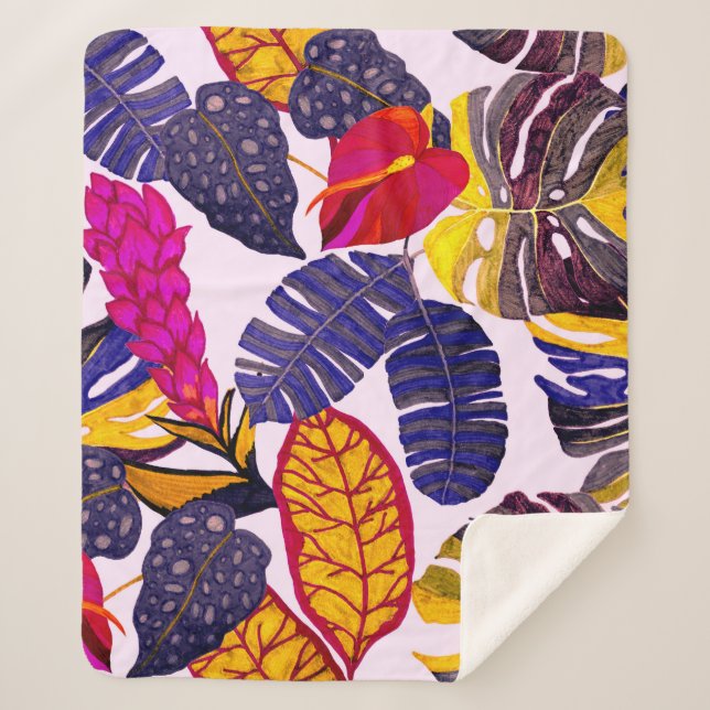 Creative seamless pattern with tropical leaves and sherpa blanket (Front)