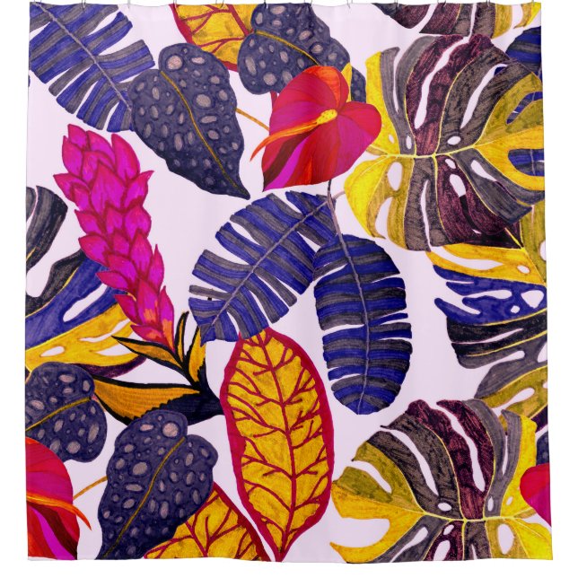 Creative seamless pattern with tropical leaves and shower curtain (Front)
