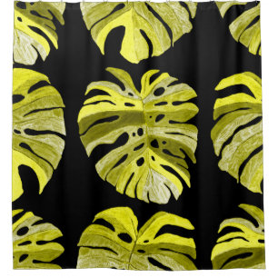 Creative seamless pattern with tropical leaves and shower curtain
