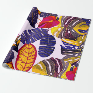 Creative seamless pattern with tropical leaves and wrapping paper