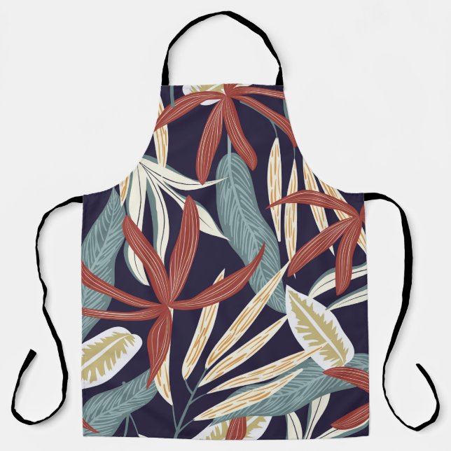 Creative seamless pattern with tropical plants on  apron (Front)