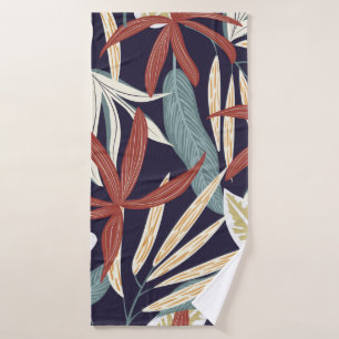 Creative seamless pattern with tropical plants on bath towel
