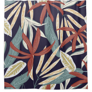 Creative seamless pattern with tropical plants on  shower curtain