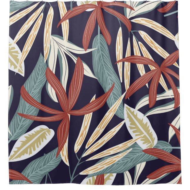 Creative seamless pattern with tropical plants on  shower curtain (Front)