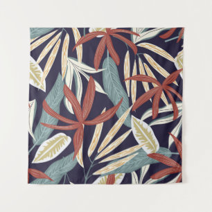Creative seamless pattern with tropical plants on tapestry