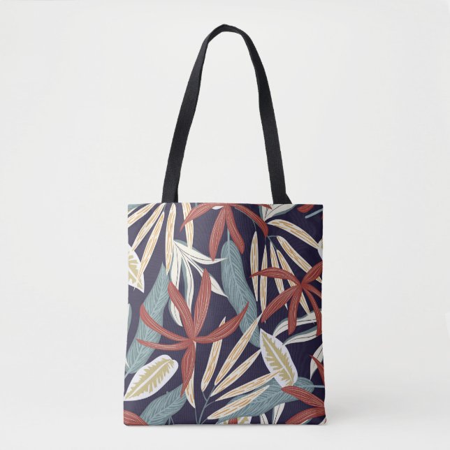 Creative seamless pattern with tropical plants on  tote bag (Front)