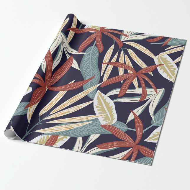 Creative seamless pattern with tropical plants on  wrapping paper (Unrolled)