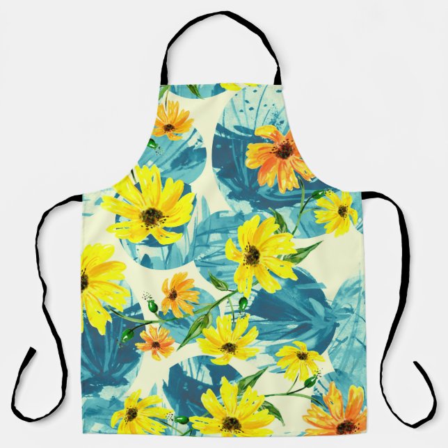 Creative seamless watercolor pattern of plants, He Apron (Front)